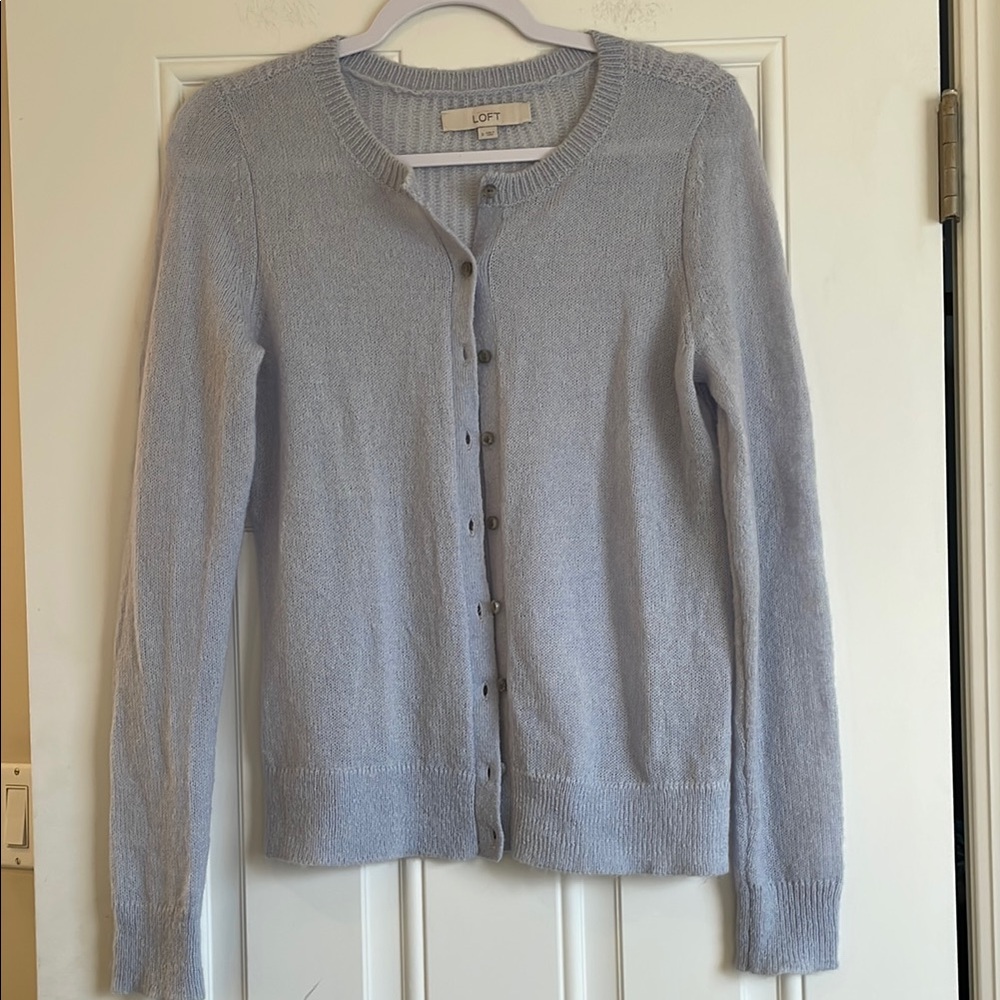 LOFT Mohair Blend Light Blue Cardigan Sz S